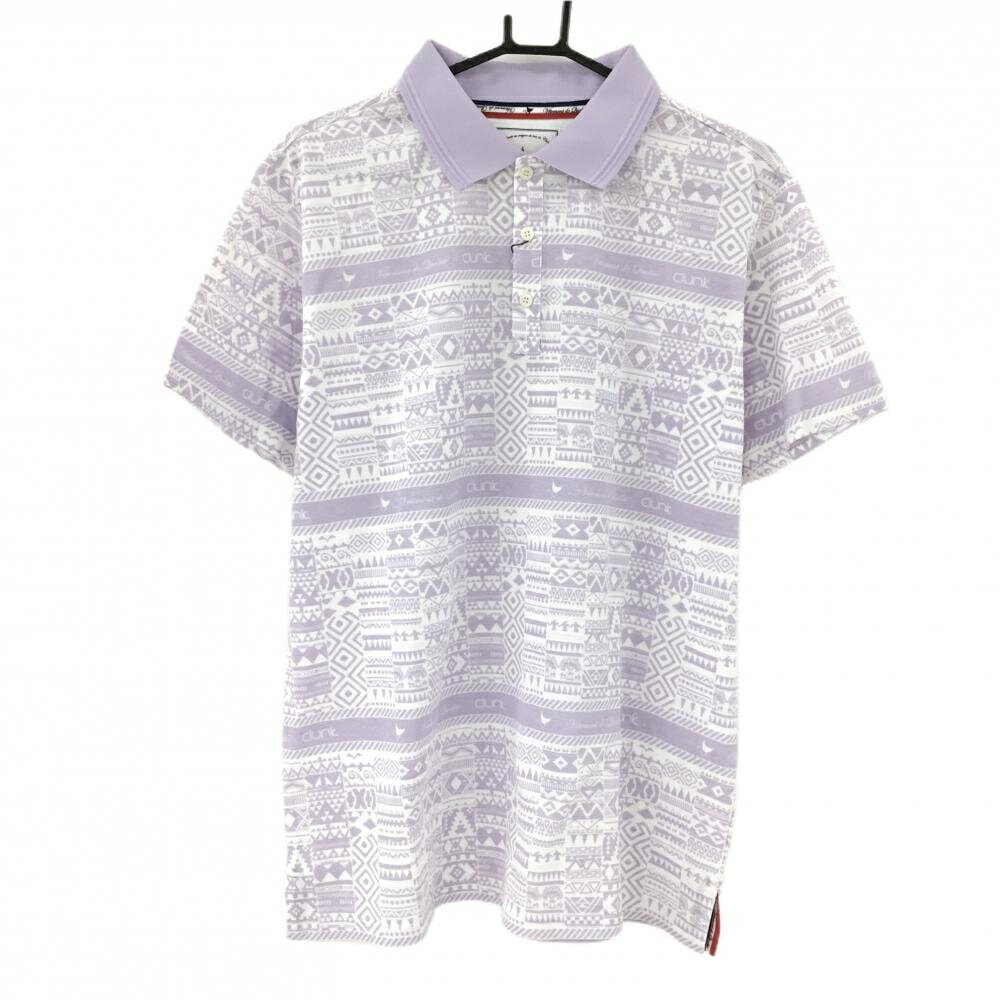 【新品】クランク 半袖ポロシャツ パープル×白 総柄 綿混 メンズ O ゴルフウェア CLUNK