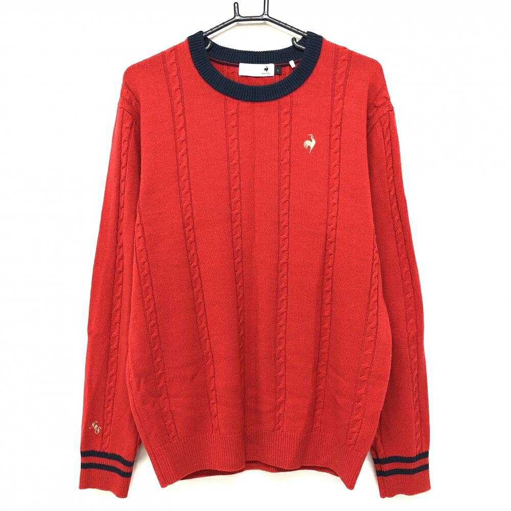 【超美品】ルコックゴルフ セーター レッド×ネイビーケーブル編み メンズ L ゴルフウェア 2023年モデル..