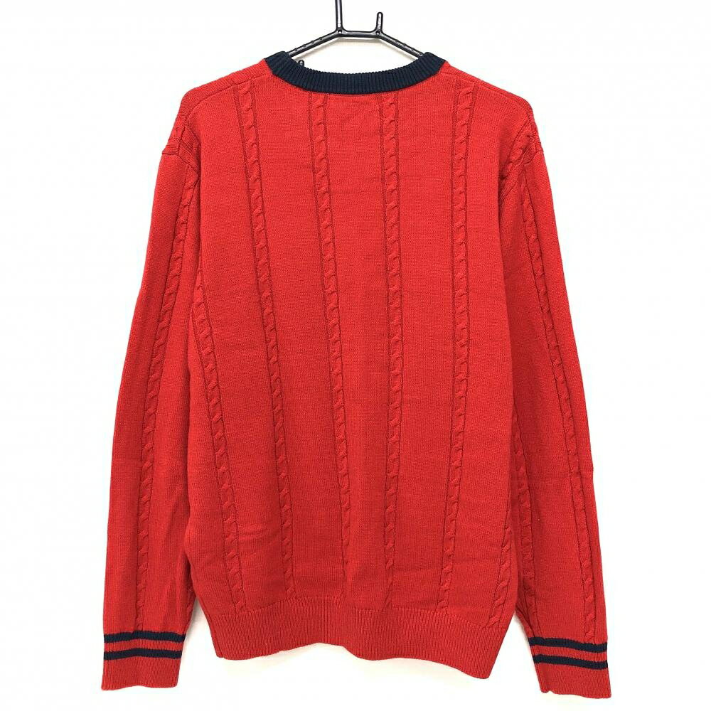 【超美品】ルコックゴルフ セーター レッド×ネイビーケーブル編み メンズ L ゴルフウェア 2023年モデル le coq sportif