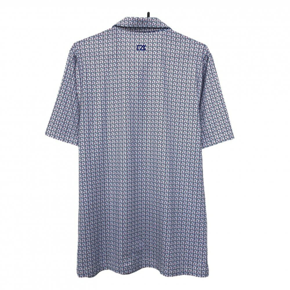【超美品】カッターアンドバック 半袖ポロシャツ 白×ブルー×レッド 総柄 ROYAL KUNLA メンズ S/P ゴルフウェア CUTTER＆BUCK