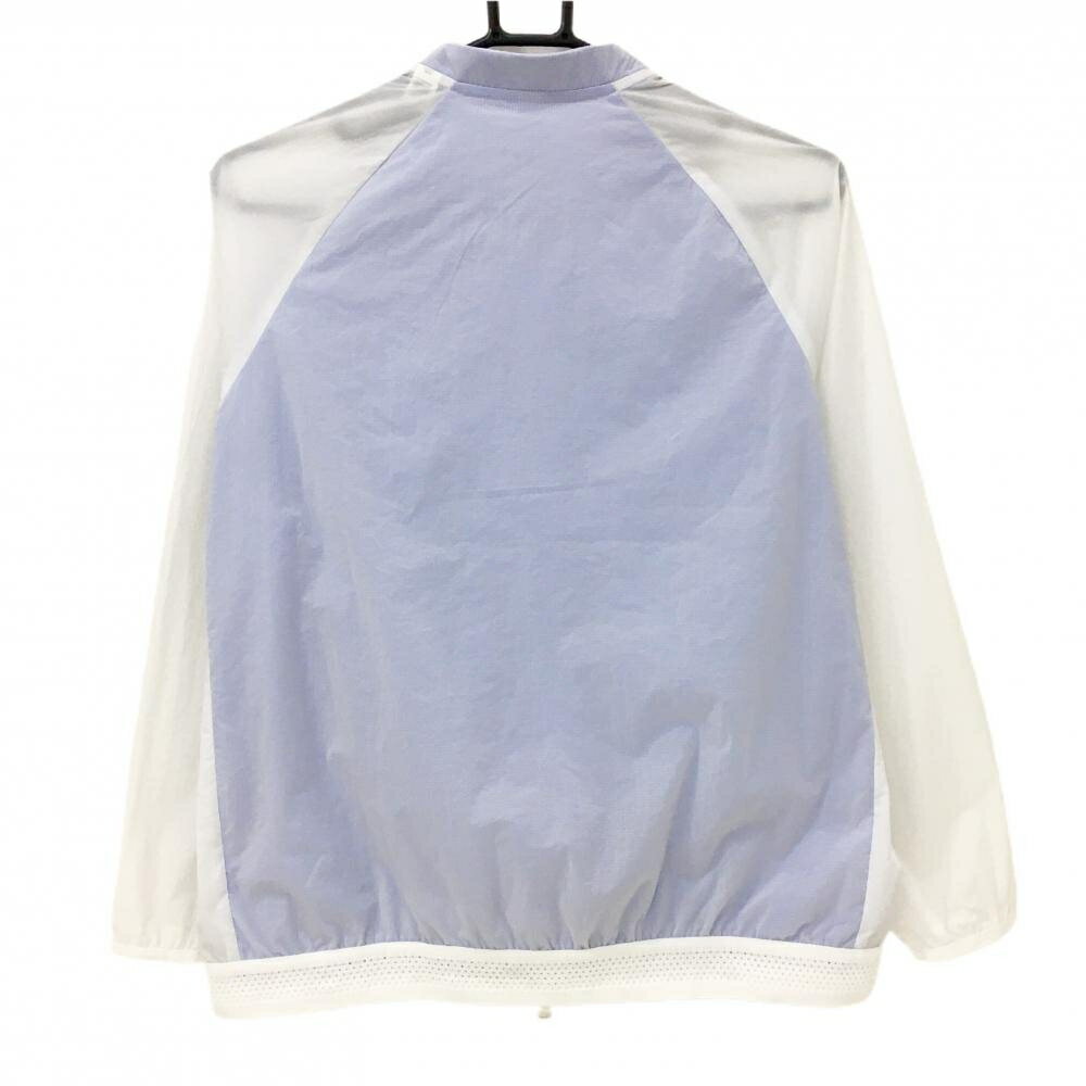【美品】アディダス ジャケット 白 内側ブルー ブルゾン ロゴ刺しゅう ジップポケット レディース XL ゴルフウェア adidas