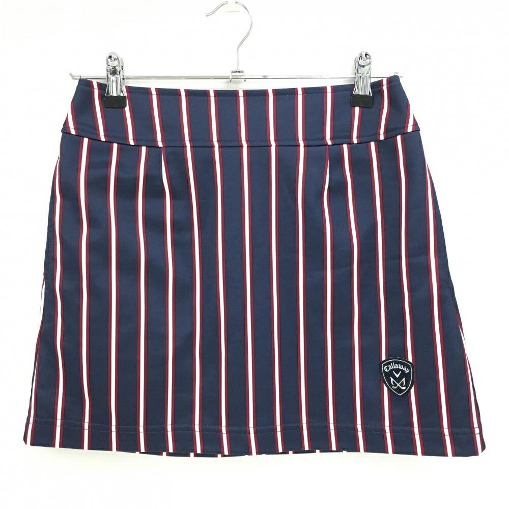 【超美品】キャロウェイ スカート ネイビー×レッド ストライプ ロゴワッペン 裏微起毛 裏地付き レディ..