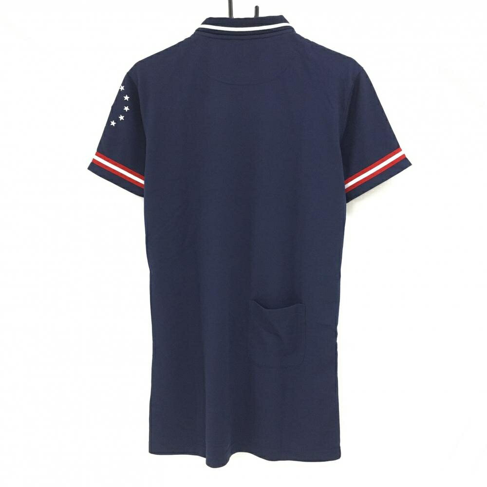 キャロウェイ 襟付き半袖ワンピース ネイビー×白 襟・袖口ライン 袖ベアワッペン レディース M ゴルフウェア Callaway