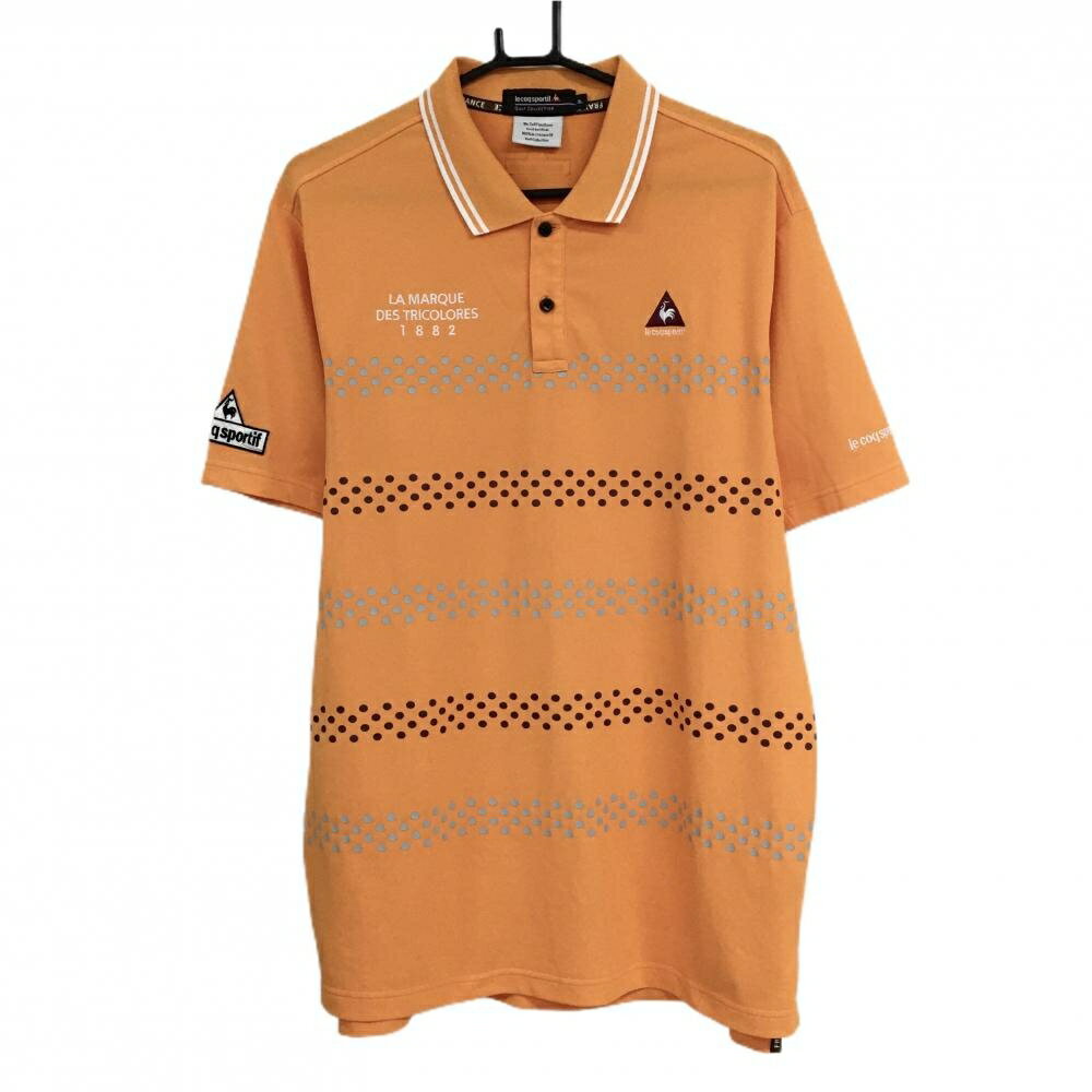 【超美品】ルコックゴルフ 半袖ポロシャツ オレンジ ドットライン ロゴ刺しゅう メンズ 3L ゴルフウェ..