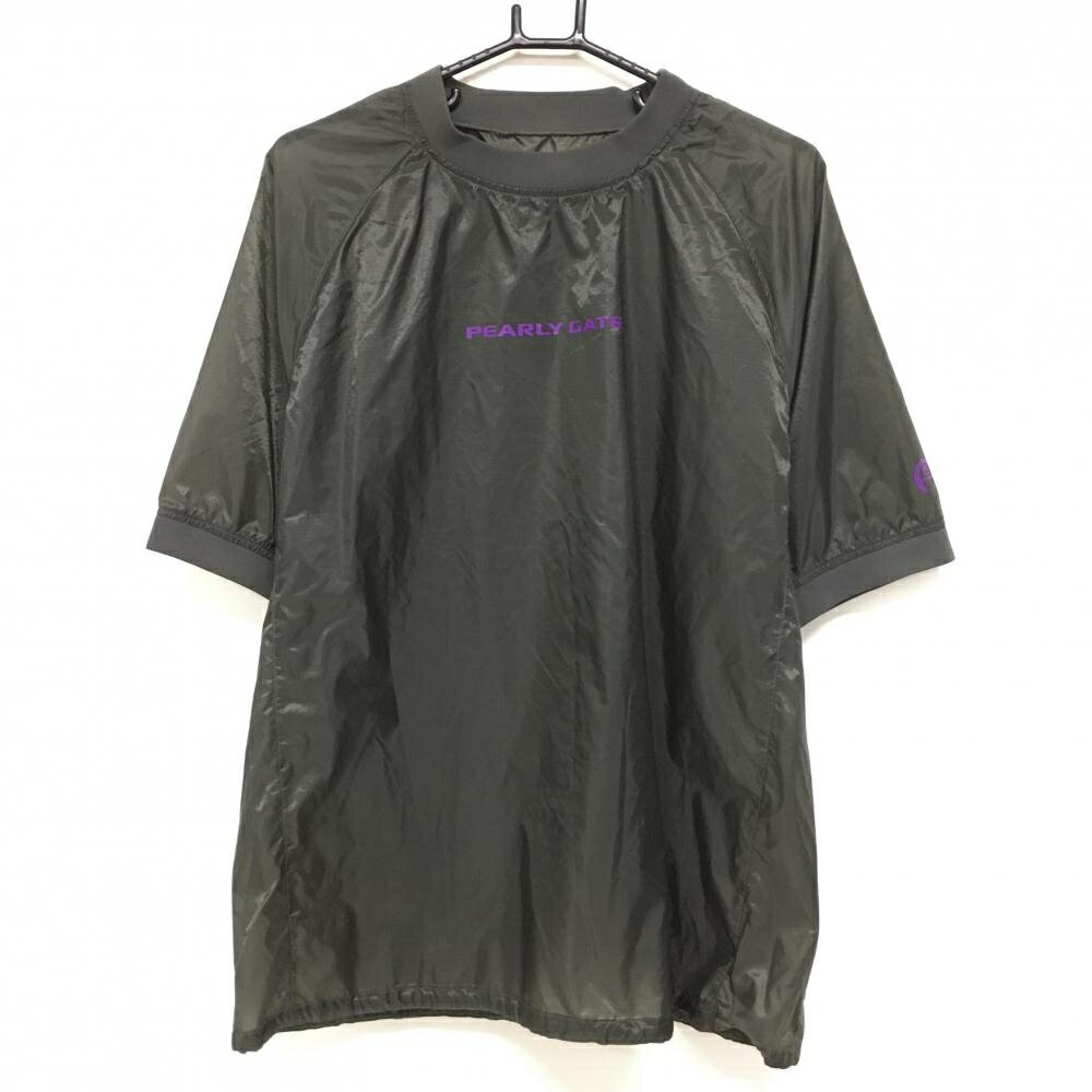 【超美品】パーリーゲイツ 半袖スニード グレー 胸ロゴプリント 裾ドローコード ブルゾン メンズ 5(L) ゴルフウェア PEARLY GATES