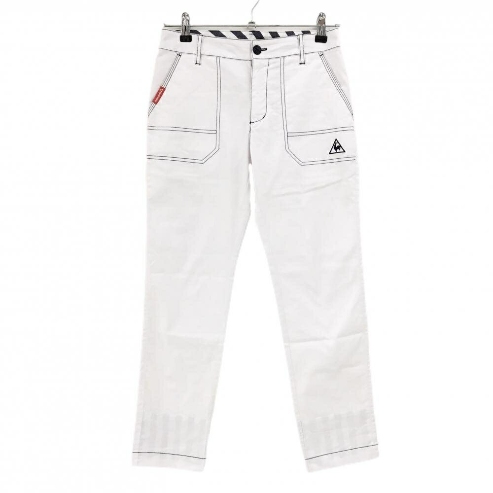 【美品】ルコックゴルフ パンツ 白 ステッチネイビー ストレッチ レディース 7 ゴルフウェア le coq sp..