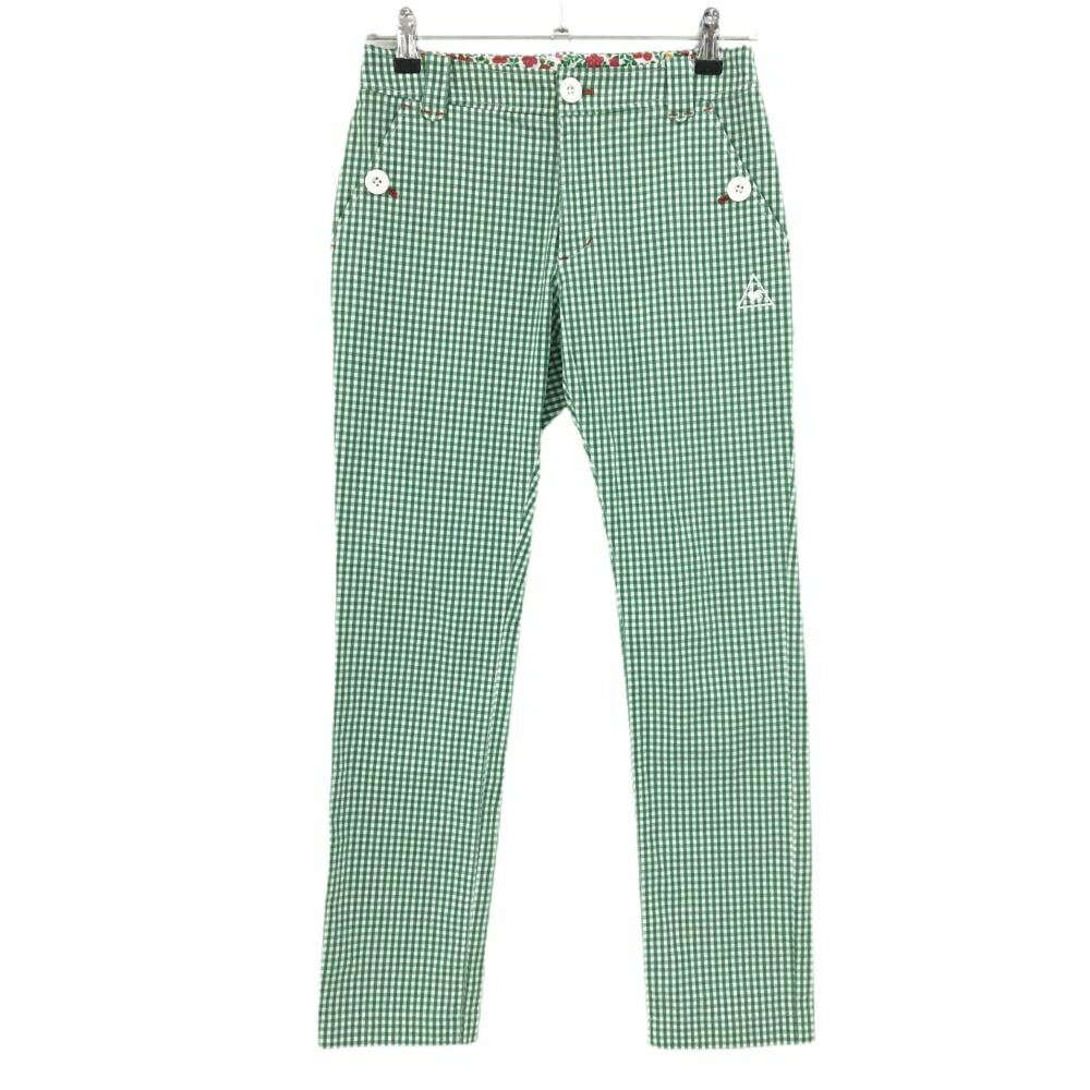 【超美品】ルコックゴルフ パンツ グリーン×白 ギンガムチェック ストレッチ レディース 7 ゴルフウェ..