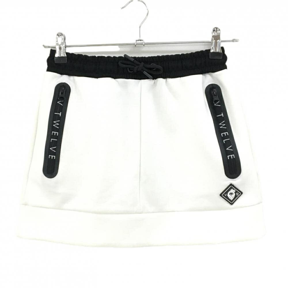 【超美品】V12 スカート 白×黒 ポケットジップロゴ ダンボールニット レディース 0(S) ゴルフウェア V12
