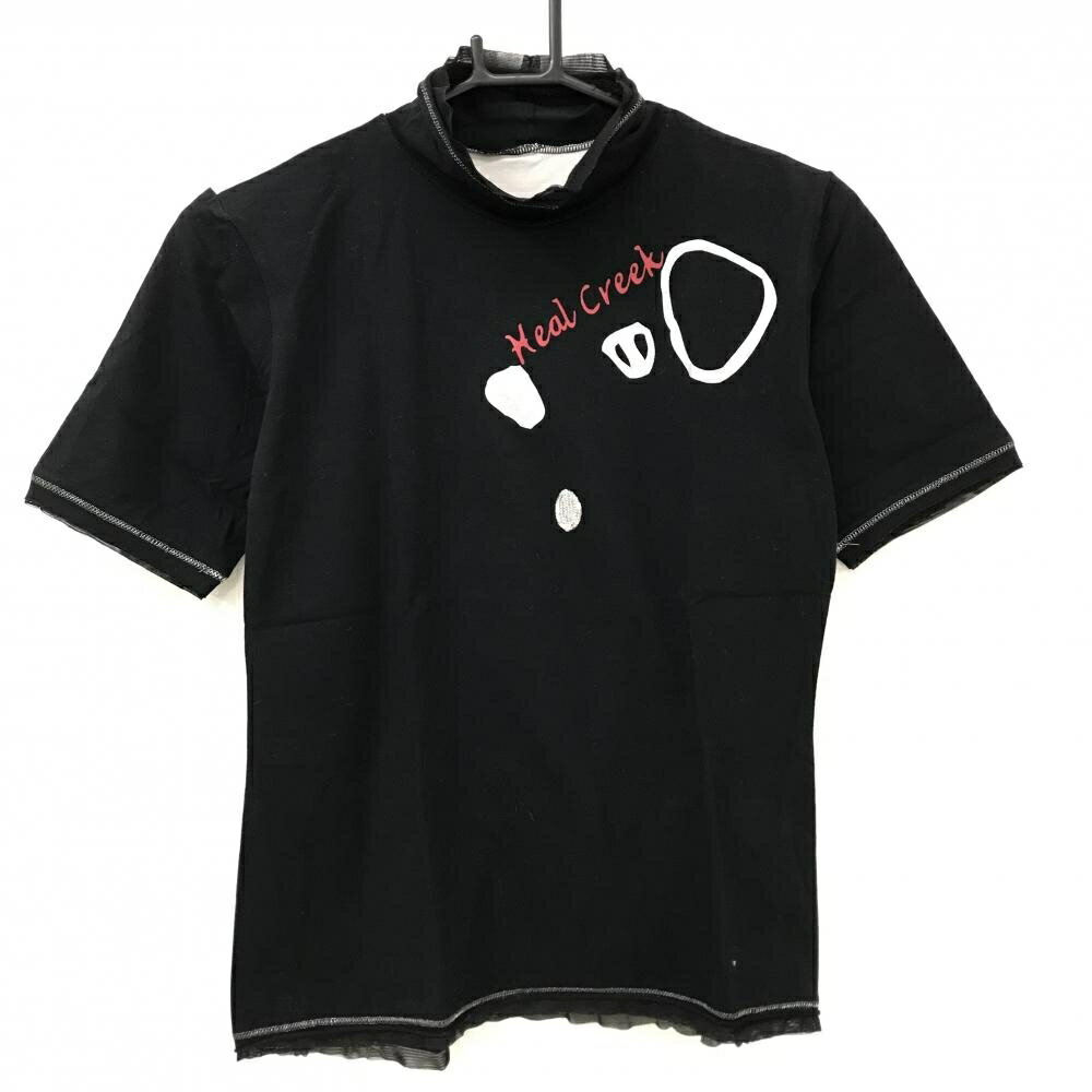 Heal Creek - ヒールクリーク 半袖ハイネックシャツ 黒×グレー 一部メッシュ スパンコール レディース 40(M) ゴルフウェア Heal Creek
