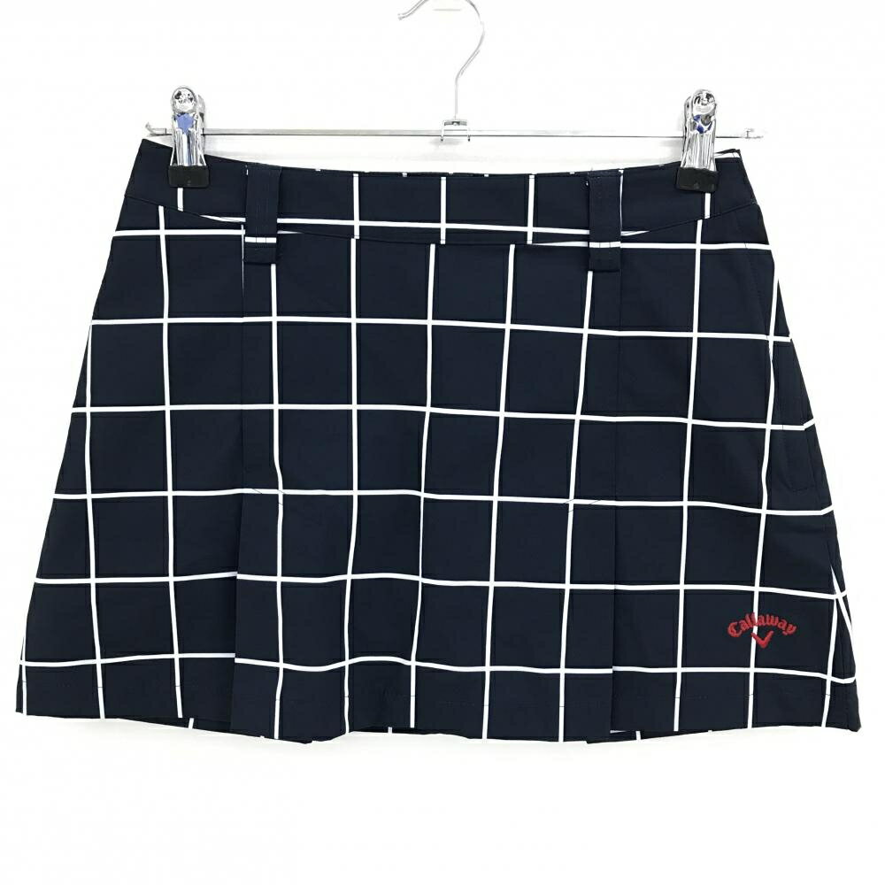 【超美品】キャロウェイ ボックスプリーツスカート ネイビー×白 格子柄 ロゴ刺しゅう レディース SS ゴ..
