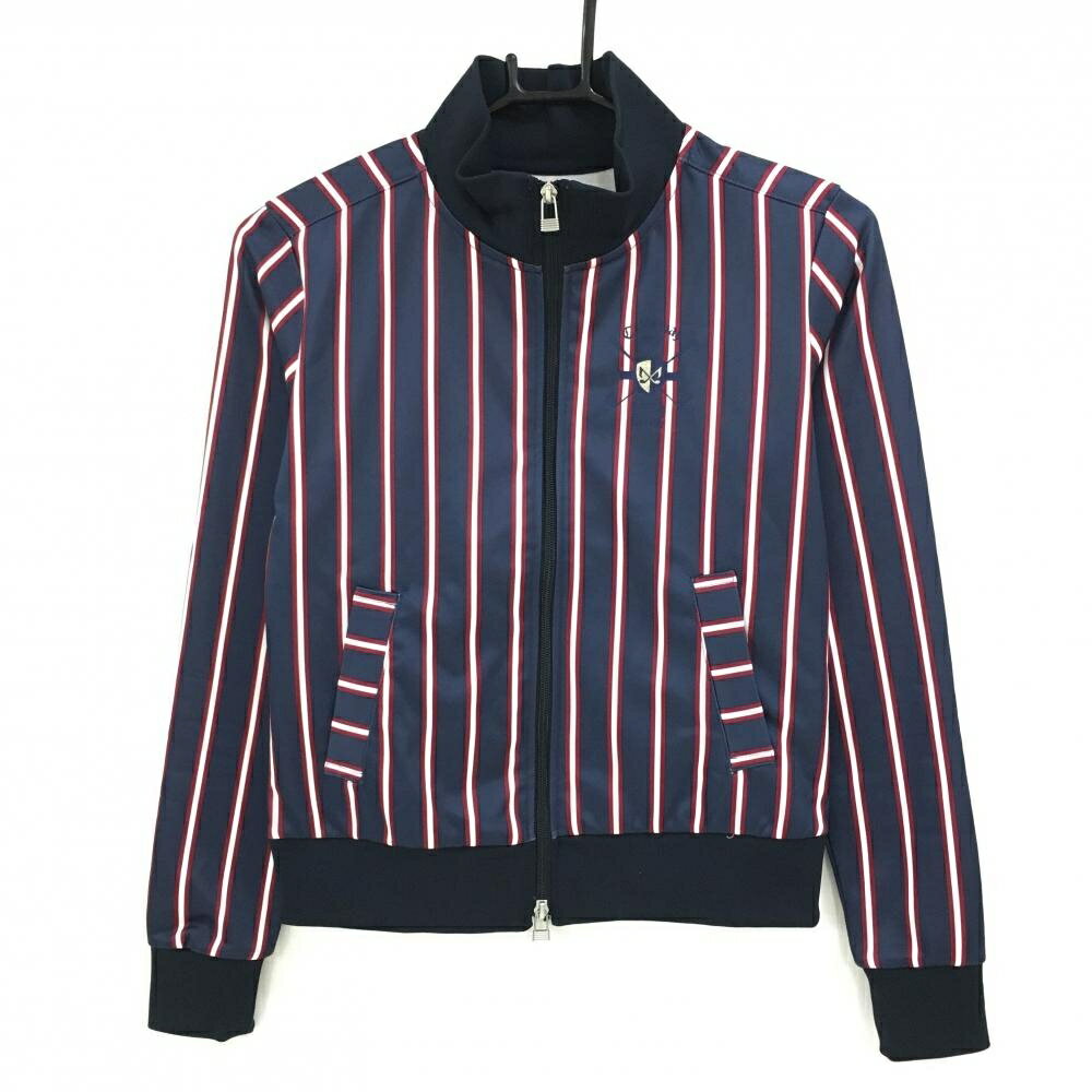 【美品】キャロウェイ ジャケットブルゾン ネイビー×レッド ストライプ 裏微起毛 ロゴプリント レディ..