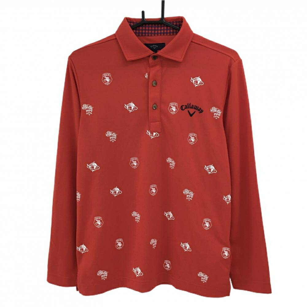 CALLAWAY - 【超美品】キャロウェイ 長袖ポロシャツ レッド フロントプリント ロゴ刺しゅう メンズ M ゴルフウェア Callaway