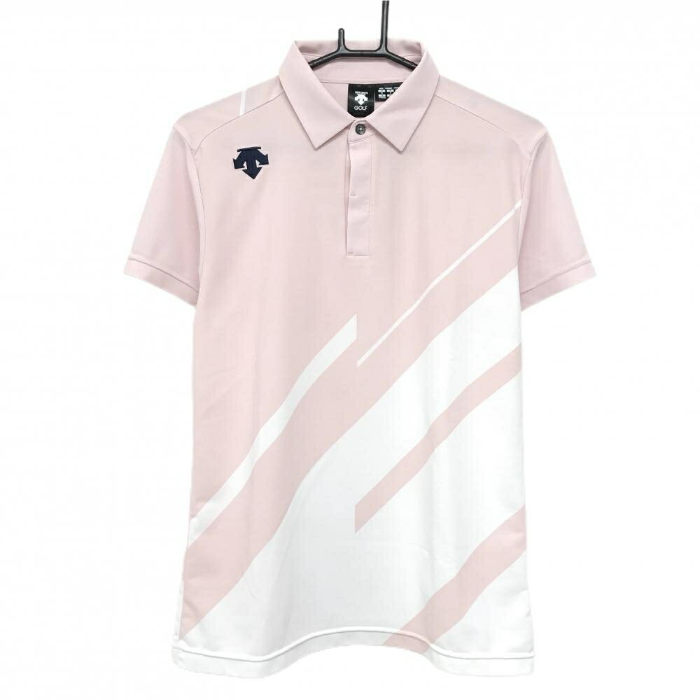 Shirts - デサント 半袖ポロシャツ ライトピンク×白 ロゴ刺しゅう 中田英寿 メンズ M ゴルフウェア DESCENTE