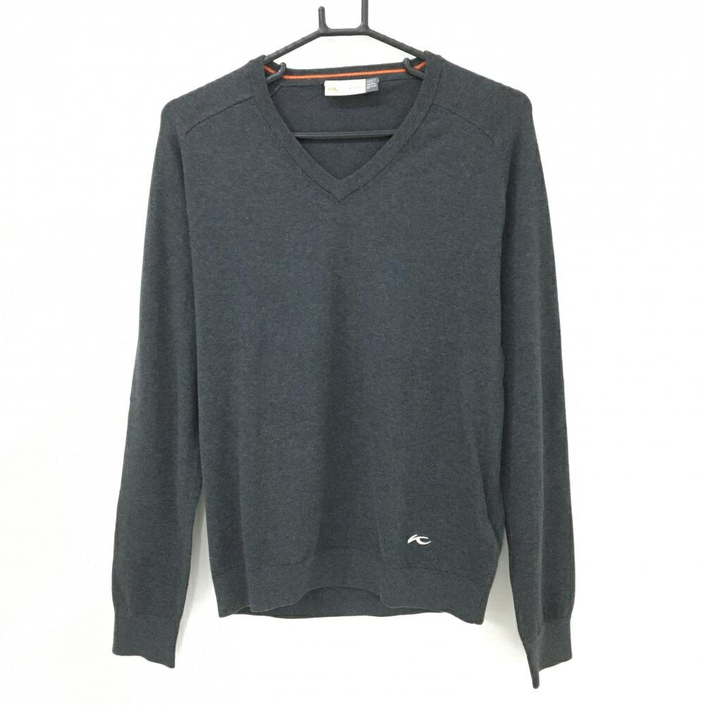 【超美品】チュース セーター 杢ダークグレー コットン混 ニット 裾ロゴ メンズ 46/XS ゴルフウェア KJUS