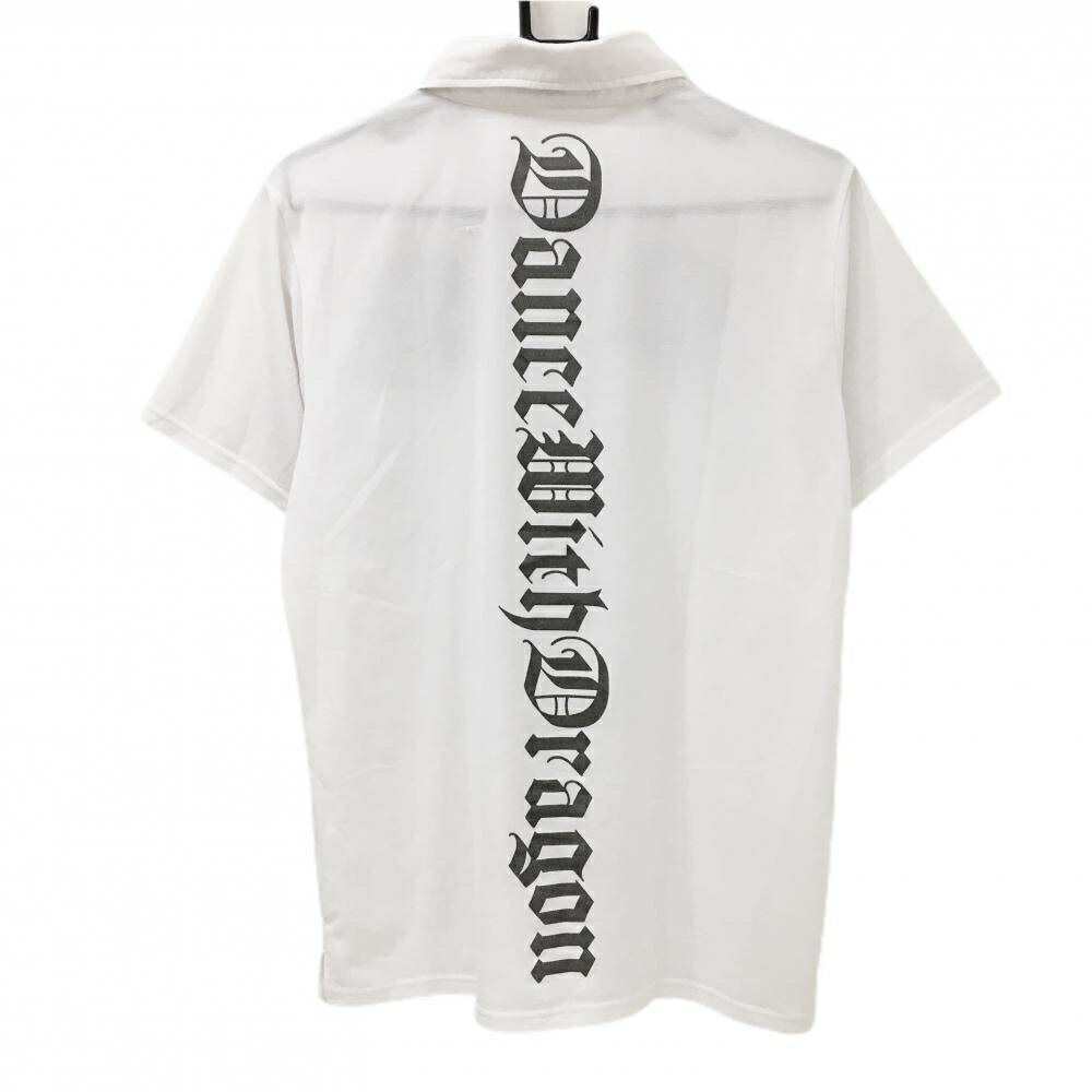 【美品】ダンスウィズドラゴン 半袖ポロシャツ 白×グレー 胸スカル ボタンダウン メンズ 3(L) ゴルフウェア Dance With Dragon