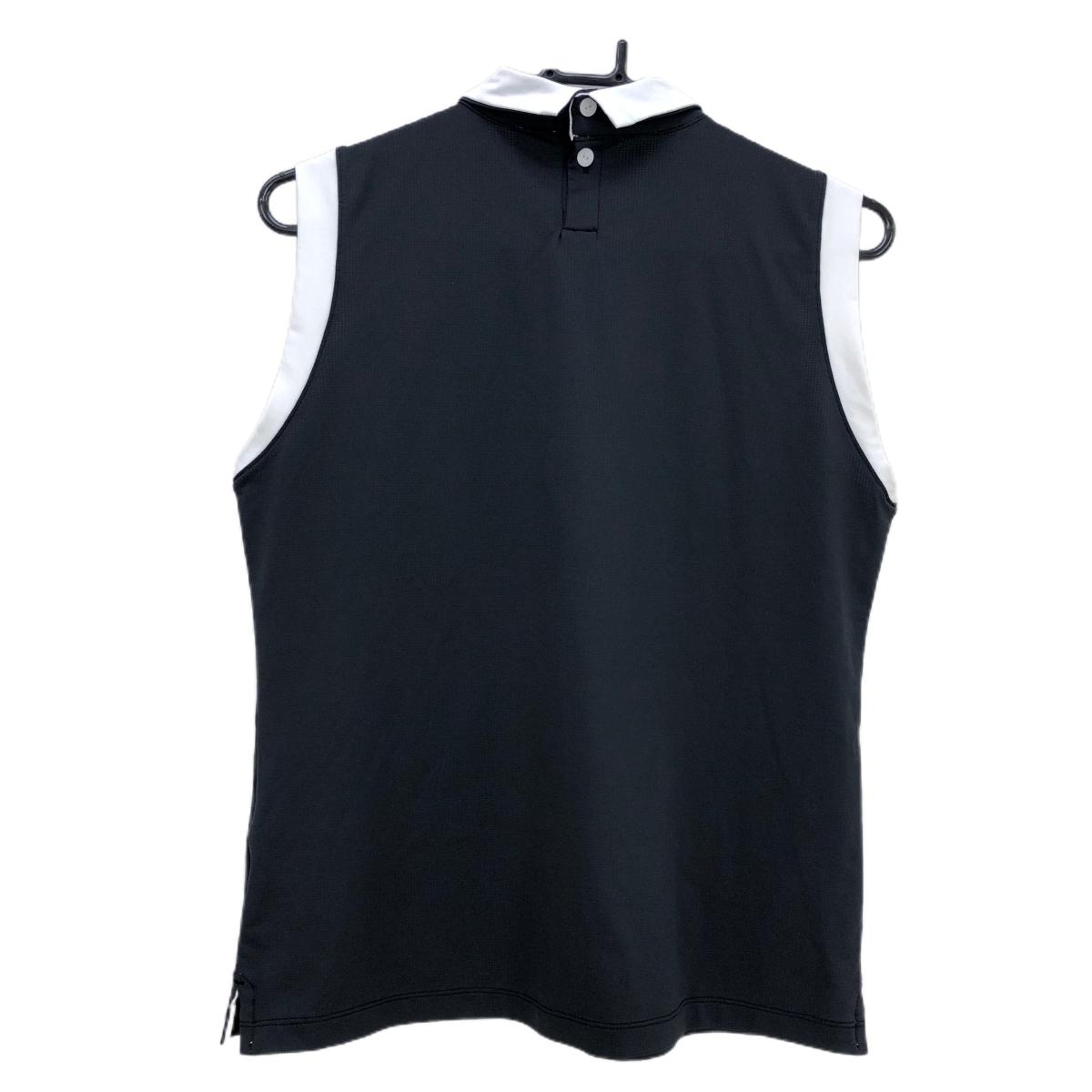 【超美品】アルチビオ 襟付きノースリーブシャツ 黒×白 フロントロゴ レディース 40(L) ゴルフウェア archivio