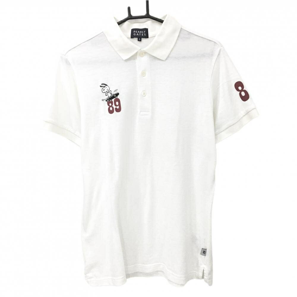 パーリーゲイツ×PEANUTS 半袖ポロシャツ 白 スヌーピー メンズ 5(L) ゴルフウェア PEARLY GATES