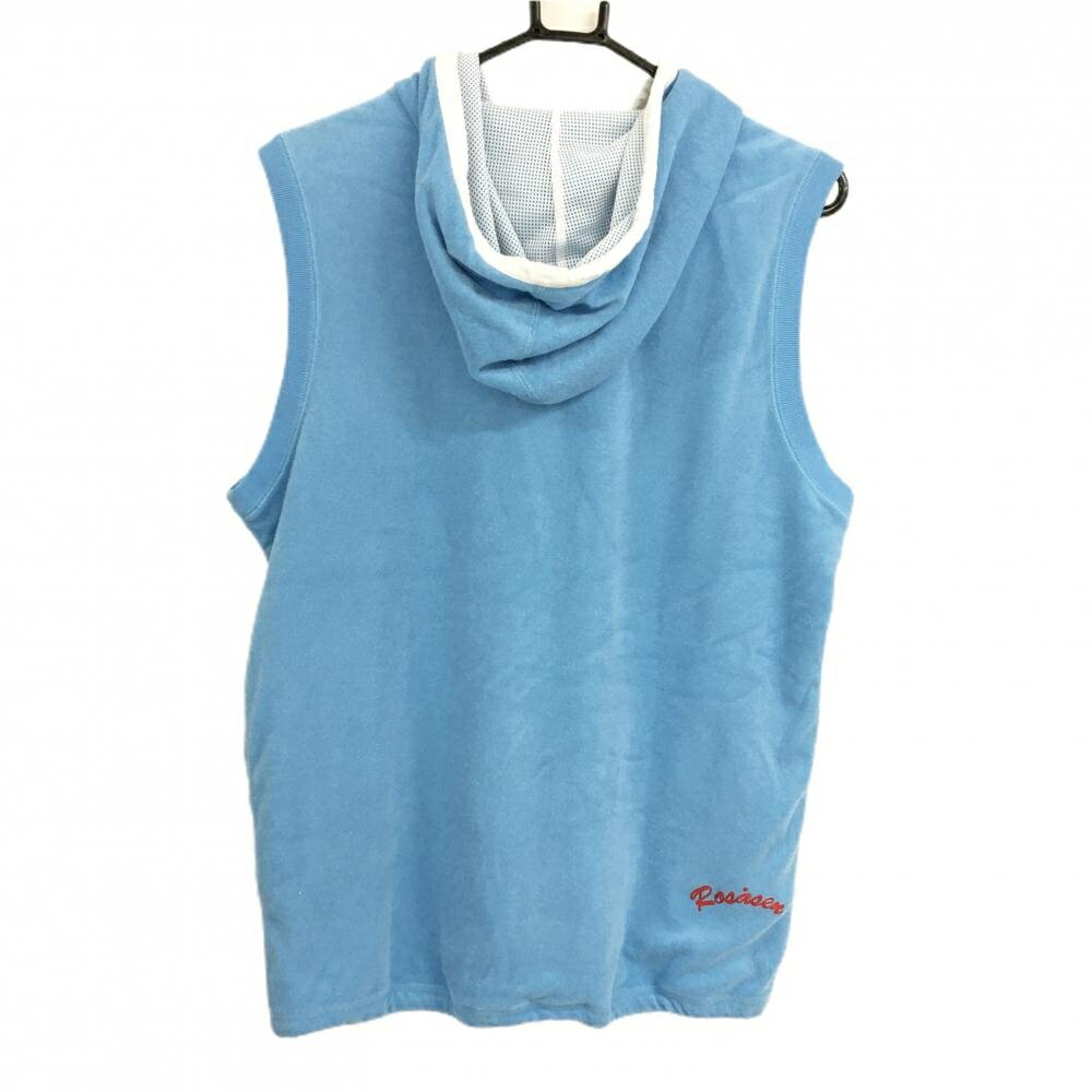ロサーセン フード付きベスト ライトブルー×白 パイル地 ロゴ刺しゅう 裏地メッシュ メンズ L ゴルフウェア Rosasen