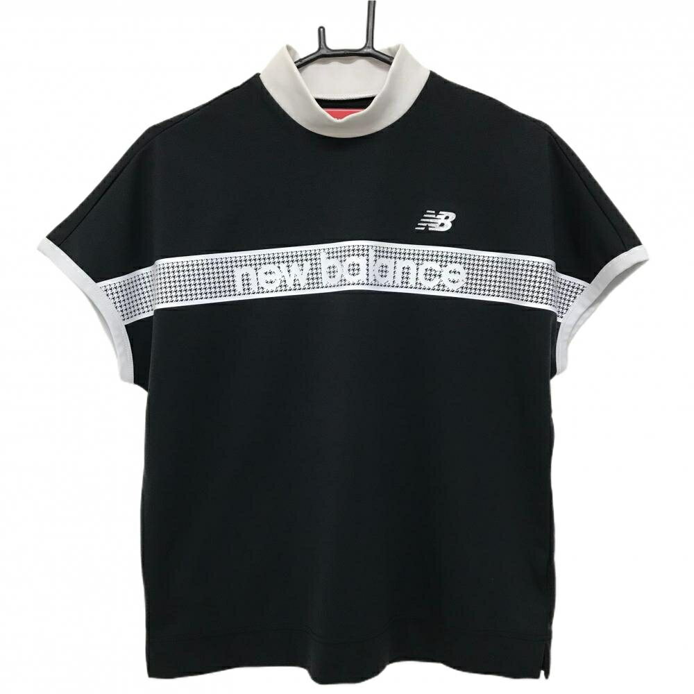 【美品】ニューバランスゴルフ 半袖ハイネックシャツ 黒×白 レディース 2(L) ゴルフウェア 2024年モデ..