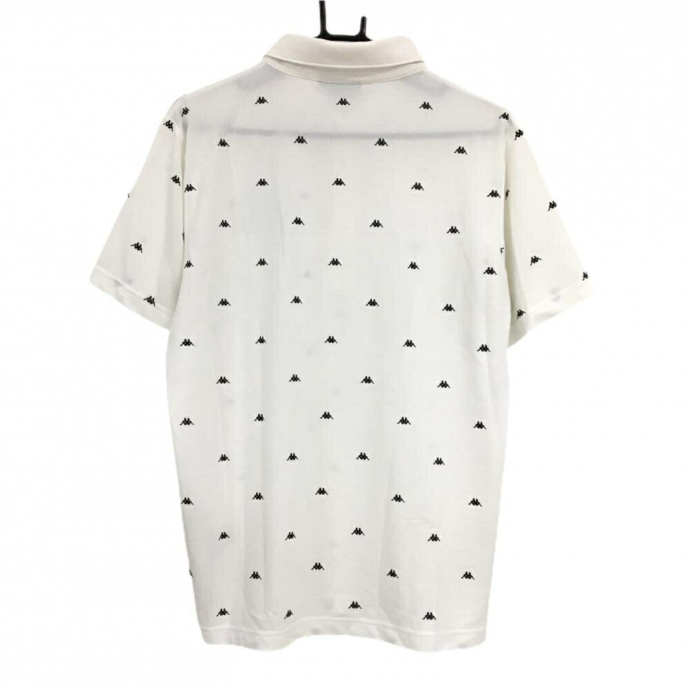 カッパ 半袖ポロシャツ 白×黒 ロゴ総柄 刺しゅうワッペン ボタンダウン メンズ L ゴルフウェア Kappa