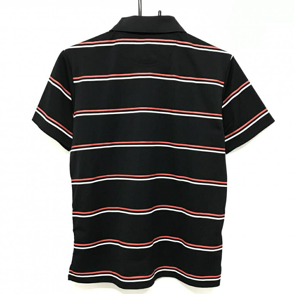 【美品】フィラ 半袖ポロシャツ 黒×レッド ボーダー 勲章刺しゅう メンズ M ゴルフ...