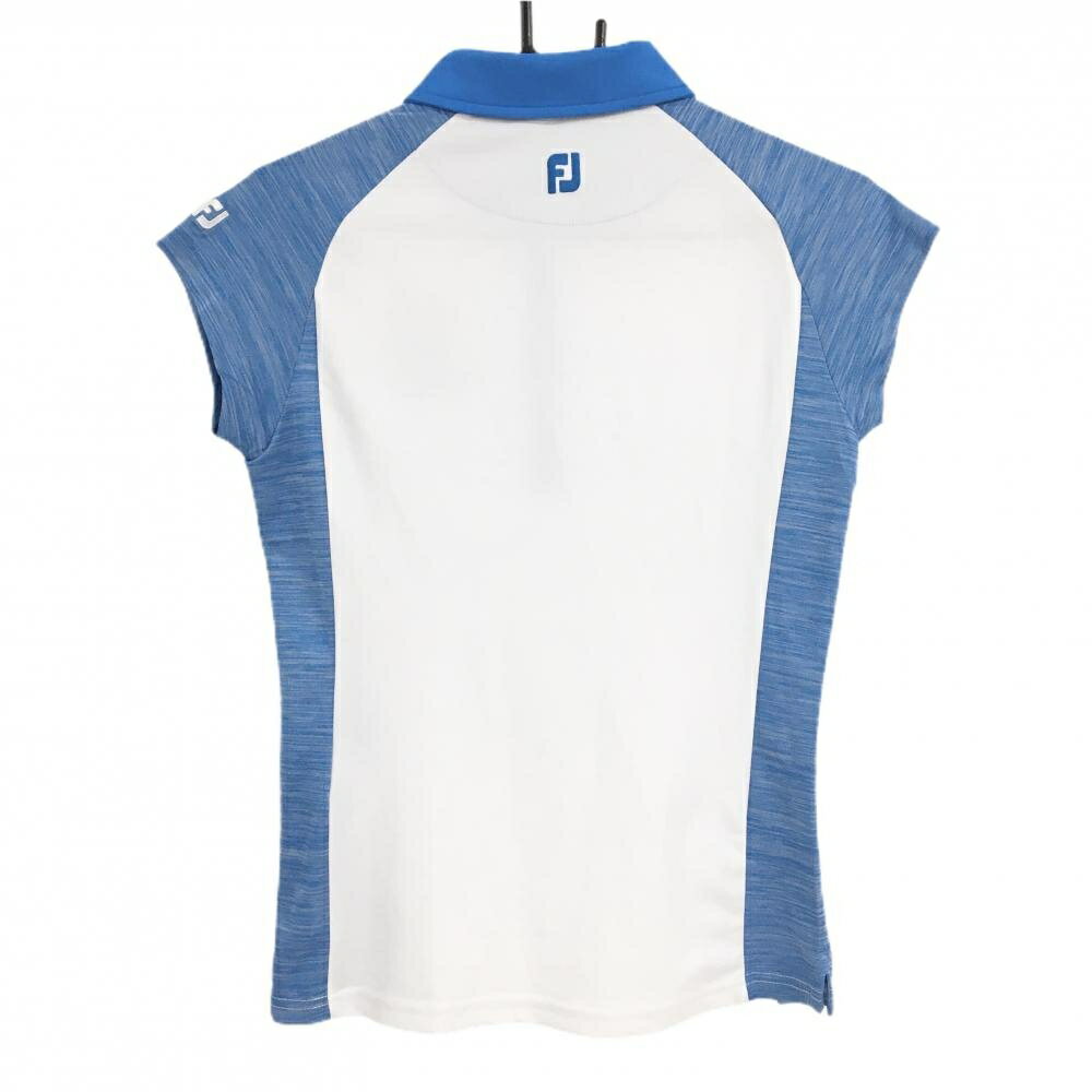 【美品】フットジョイ 半袖ポロシャツ ライトブルー×白 バイカラー レディース S ゴルフウェア FootJoy