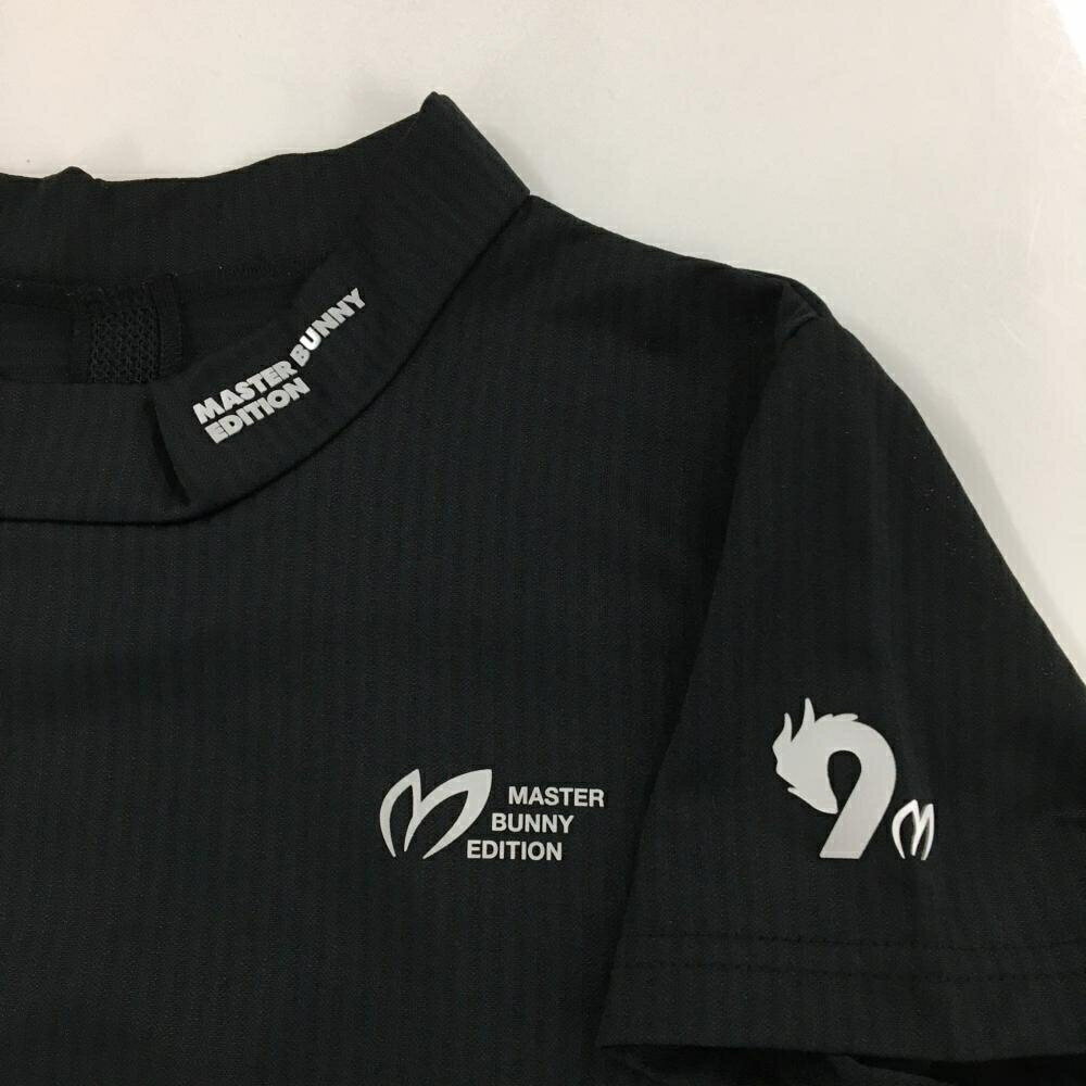 【超美品】マスターバニー 半袖ハイネックシャツ 黒 ストライプ地模様 ネックロゴ ...