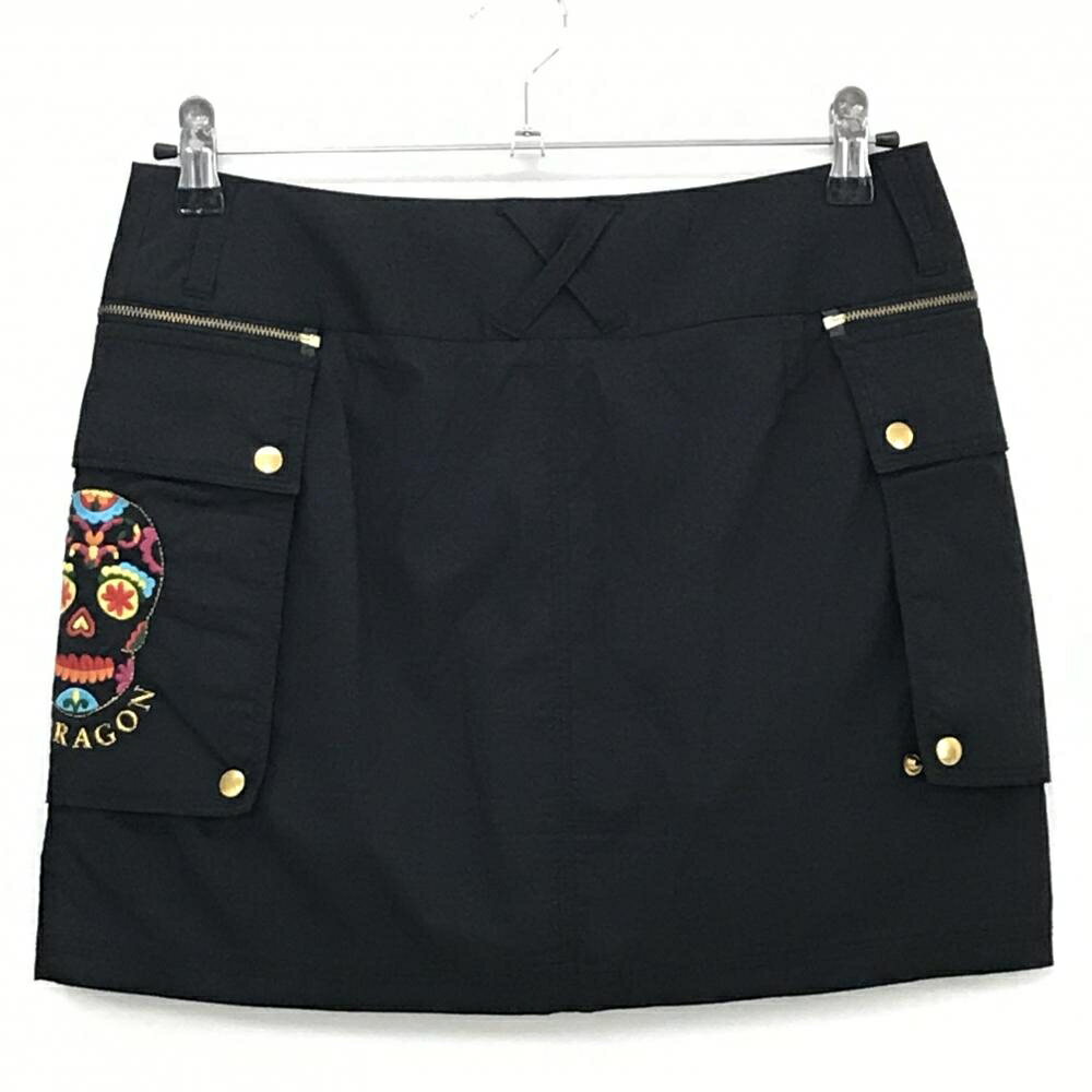 【超美品】ダンスウィズドラゴン スカート 黒 スカル サイドポケット着脱可 レディース 3(L) ゴルフウェア Dance With Dragon