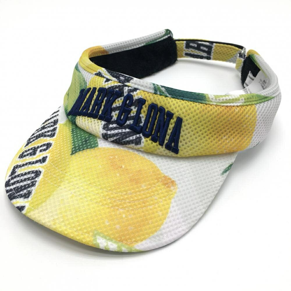 【美品】マークアンドロナ メッシュサンバイザー 白×イエロー×グリーン レモン柄 FREE ゴルフウェア MARK＆LONA