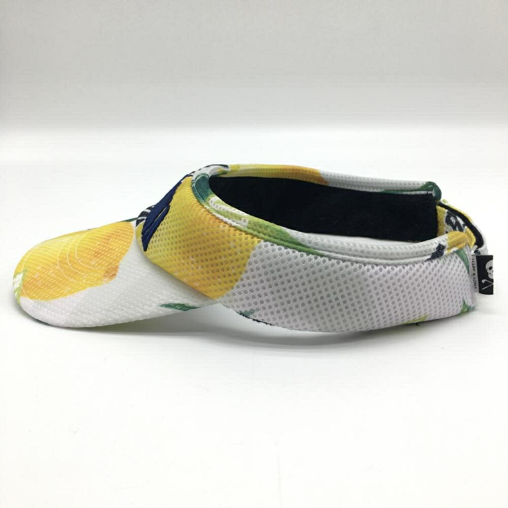 【美品】マークアンドロナ メッシュサンバイザー 白×イエロー×グリーン レモン柄 FREE ゴルフウェア MARK＆LONA