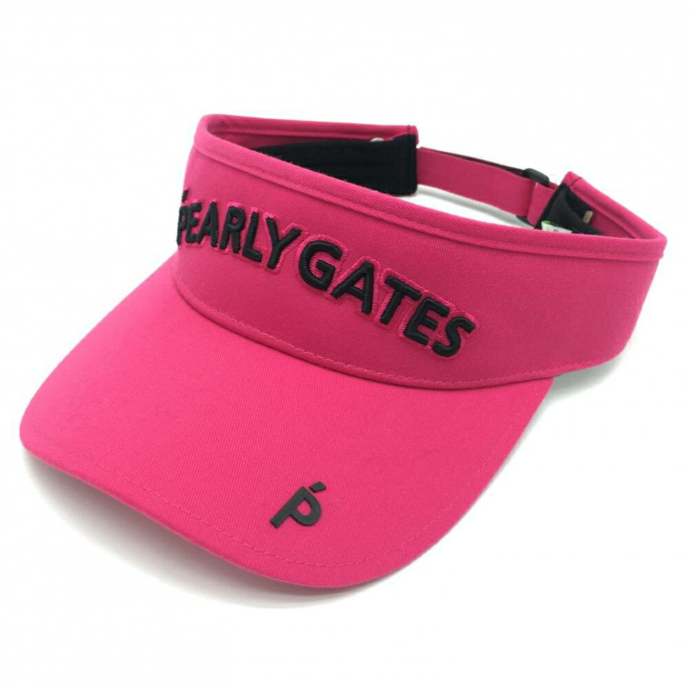 【超美品】パーリーゲイツ サンバイザー ダークピンク×黒 立体ロゴ ゴルフウェア PEARLY GATES