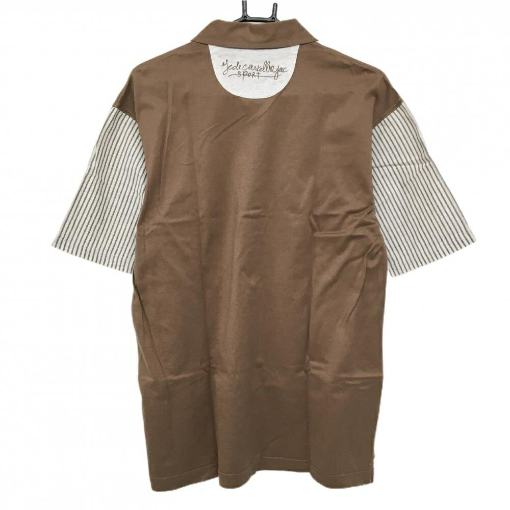 【超美品】カステルバジャックスポーツ 半袖ポロシャツ 杢グレー×ブラウン フロントプリント メンズ 4(XL) ゴルフウェア CASTELBAJAC