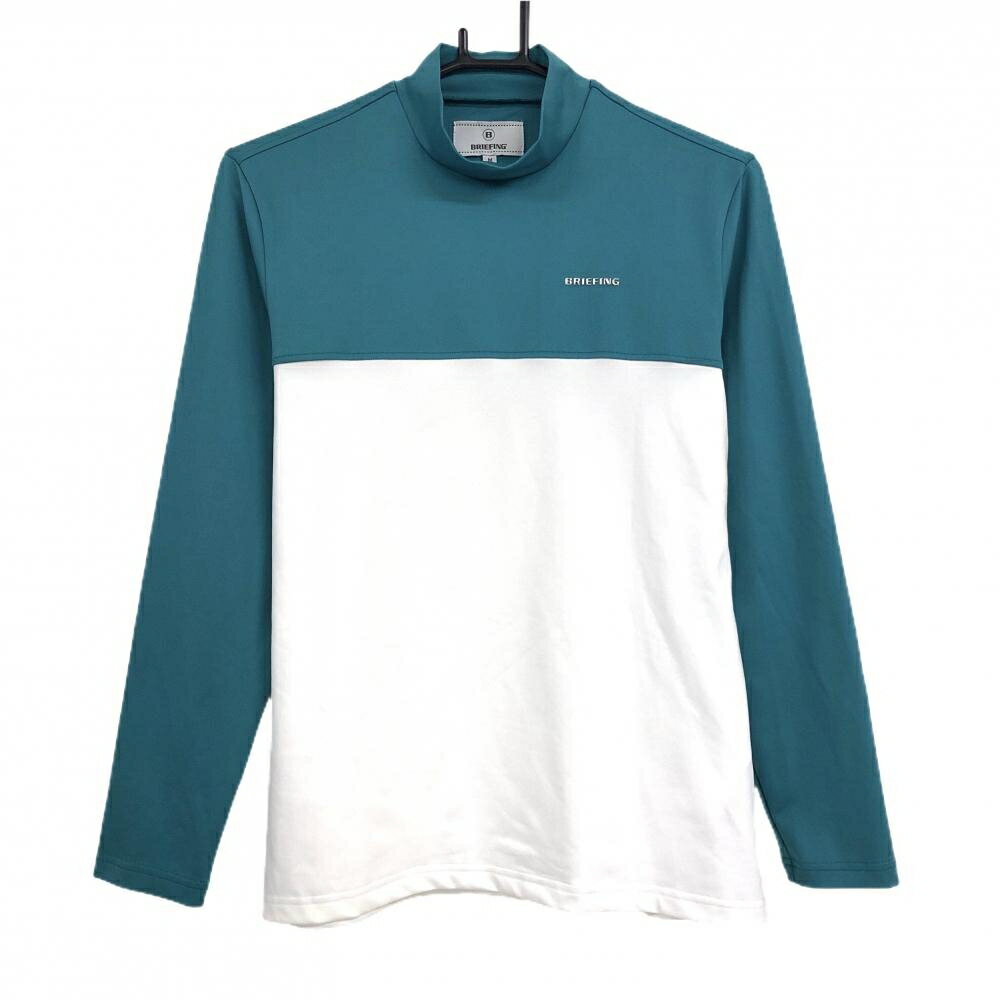 【超美品】ブリーフィング 長袖ハイネックシャツ 白×ブルーグリーン バイカラー レディース M ゴルフウェア BRIEFING