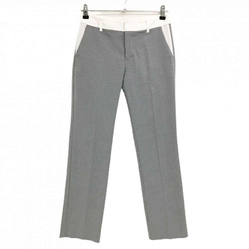【超美品】23区ゴルフ パンツ グレー×白 ロゴ刺しゅう ストレッチ レディース 61(S) ゴルフウェア 23区