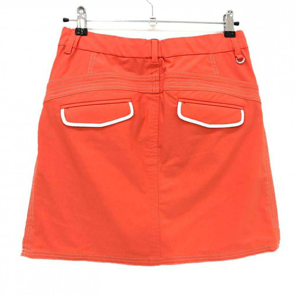 【超美品】ヒールクリーク ストレッチスカート オレンジ×白 ウエストゴム ステッチ レディース 42(L) ゴルフウェア Heal Creek