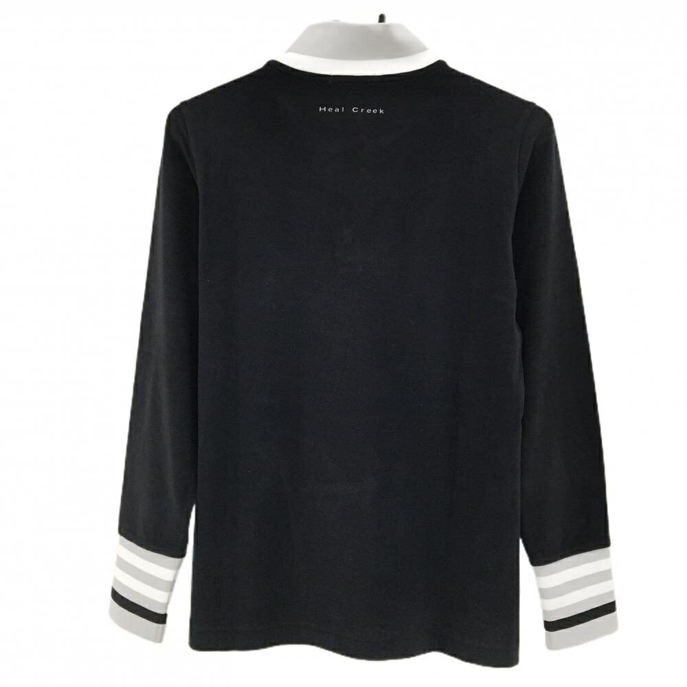 ヒールクリーク 長袖ハイネックシャツ 黒×グレー ハーフジップ 袖口ボーダー 表微起毛 レディース 42(L) ゴルフウェア Heal Creek