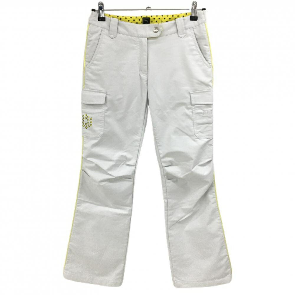プーマ カーゴパンツ 白×イエロー サイドライン ティー装着可 ロゴ刺しゅう レディース S ゴルフウェア..