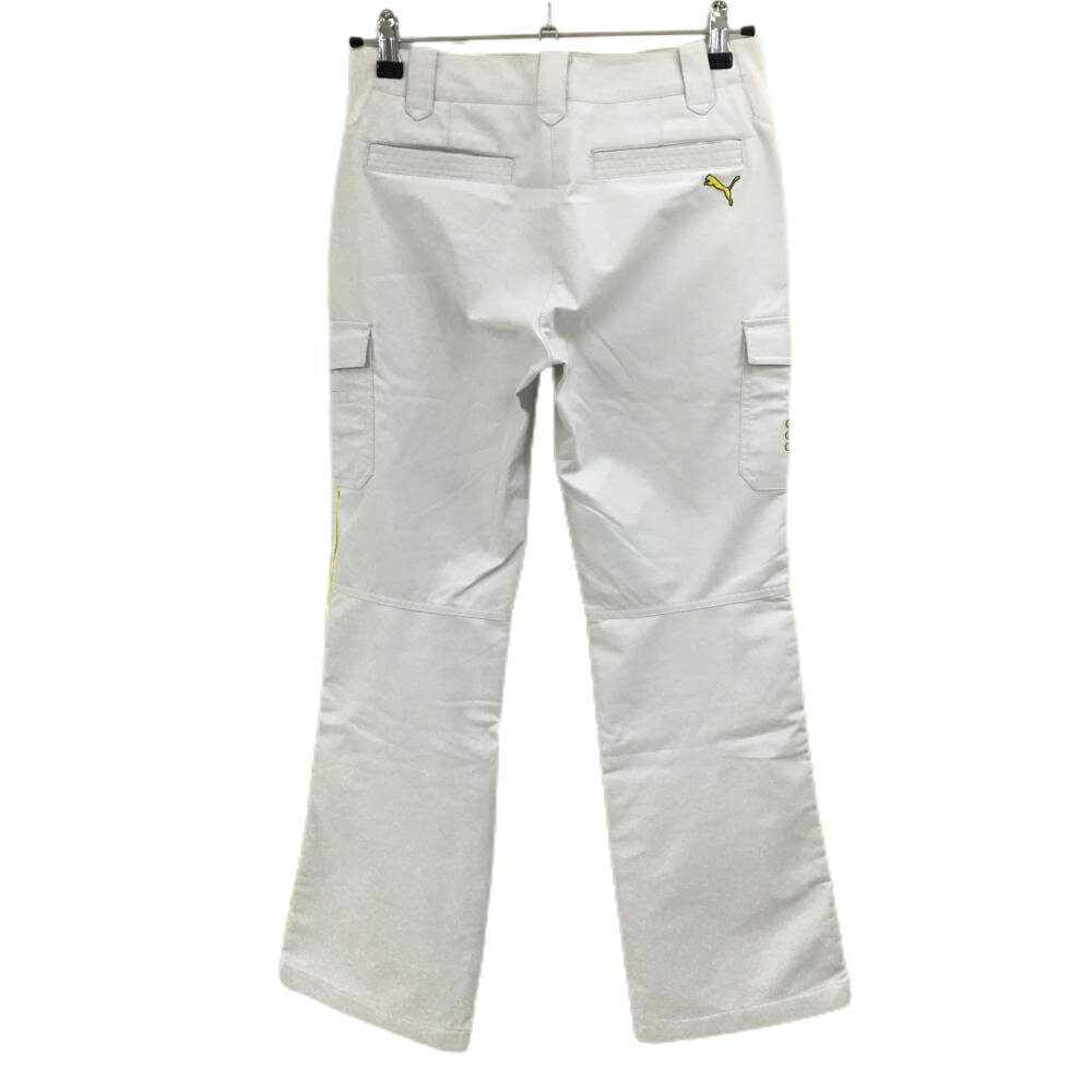 プーマ カーゴパンツ 白×イエロー サイドライン ティー装着可 ロゴ刺しゅう レディース S ゴルフウェア PUMA