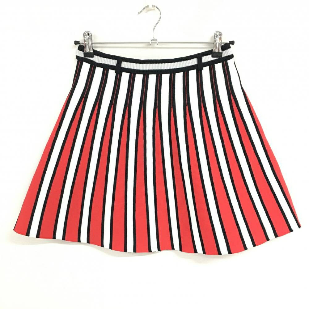 【美品】アルチビオ ニットスカート 白×レッド×黒 ストライプ調 レディース 38(M) ゴルフウェア archivio