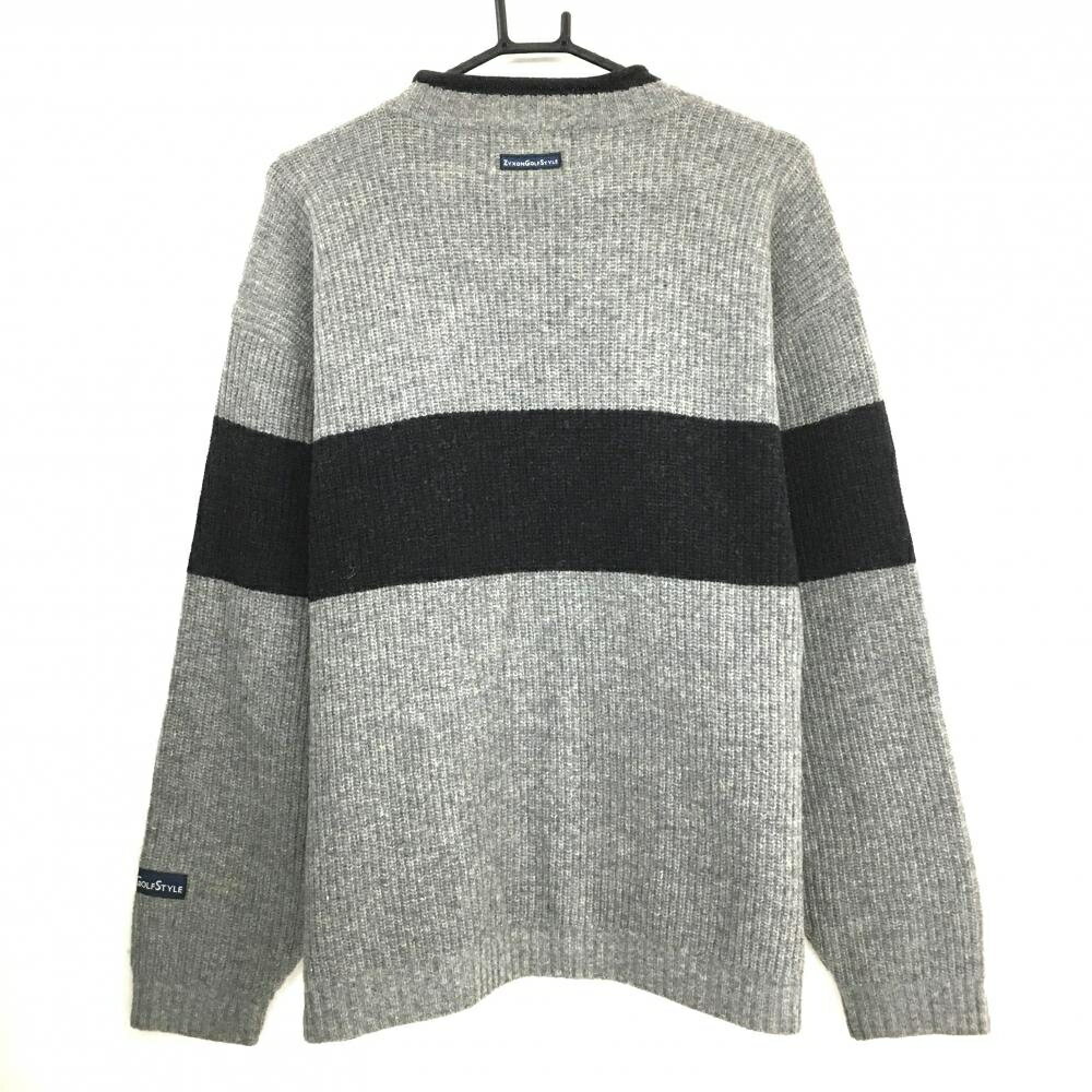 【美品】マンシングウェア セーター グレー×黒 ニット ZYXON GOLF STYLE ウール100％ メンズ M ゴルフウェア Munsingwear
