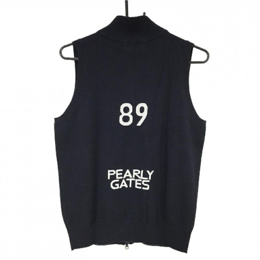 【超美品】パーリーゲイツ ニットジップベスト ネイビー×白 カシミヤ100％ レディース 0(S) ゴルフウェア 2024年モデル PEARLY GATES