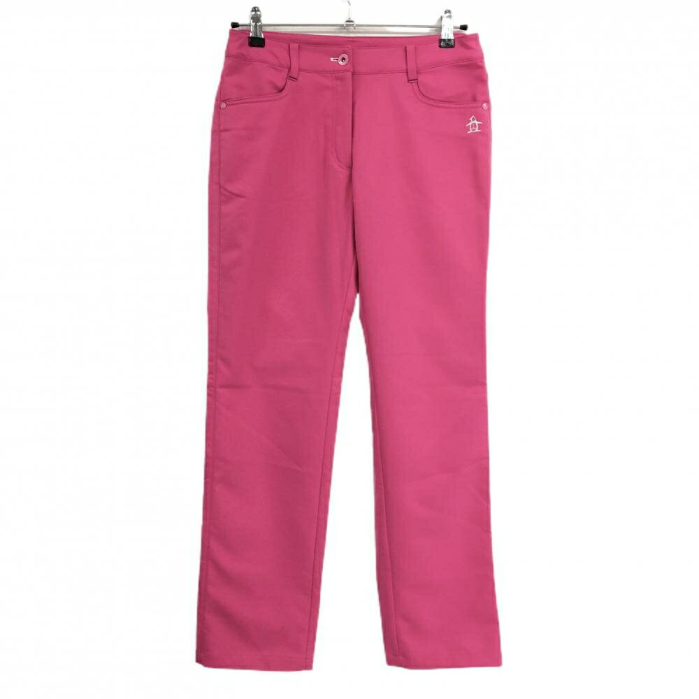 【美品】マンシングウェア パンツ ピンク シンプル ロゴ刺しゅう ストレッチ レディース 11 ゴルフウェア Munsingwear