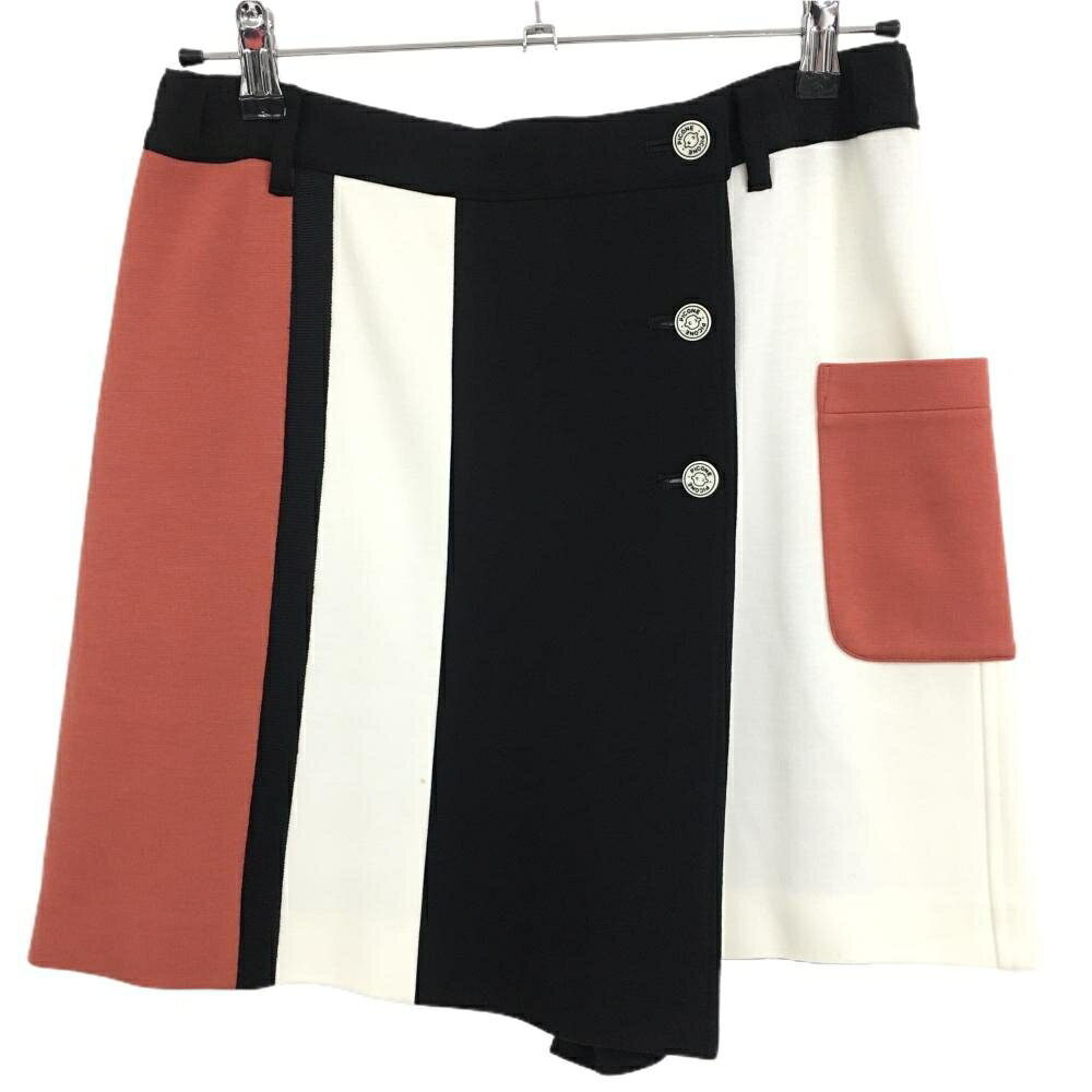 【美品】ピッコーネ キュロットスカート 黒×白 ロゴボタン ストレッチ ウエスト一部ゴム レディース 40..