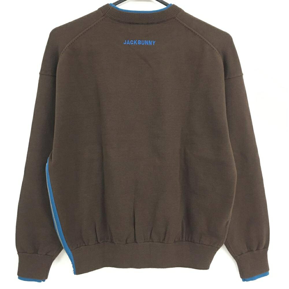【美品】ジャックバニー セーター ブラウン×ブルー ロゴ刺しゅう サイドファスナー ニット レディース 1(M) ゴルフウェア Jack Bunny