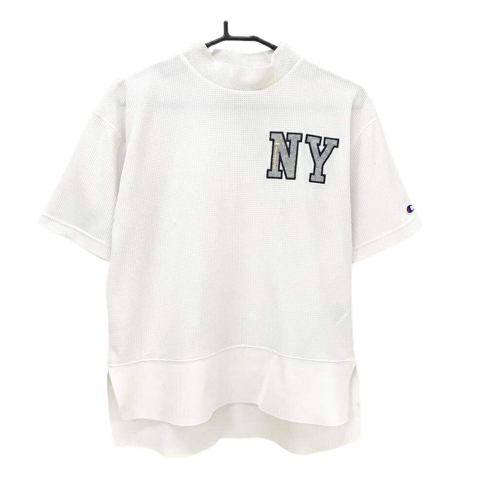 【ポイント10倍！楽天スーパーセール期間限定】チャンピオン 半袖ハイネックシャツ 白 ネックメッシュ レディース LARGE ゴルフウェア Champion