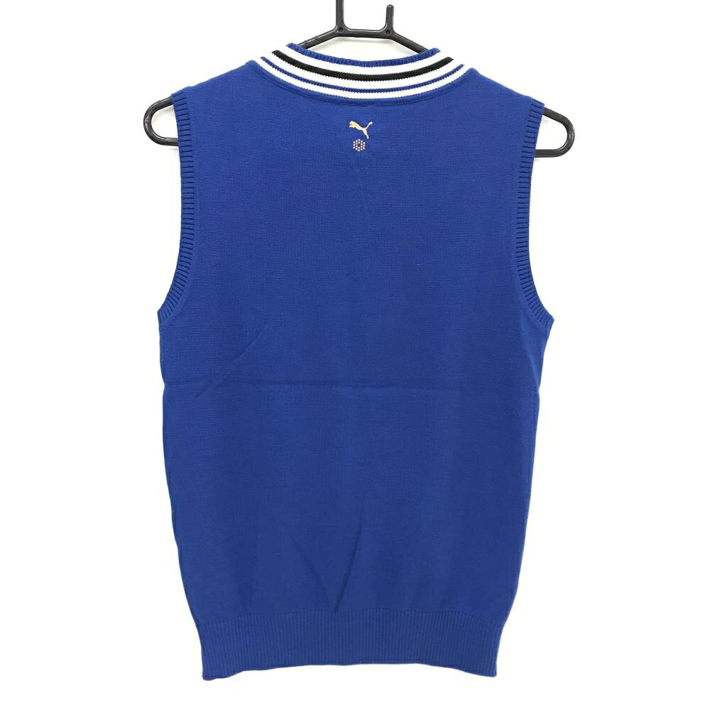 【超美品】プーマ ニットベスト ブルー Vネック ロゴ刺しゅう レディース S ゴルフウェア PUMA