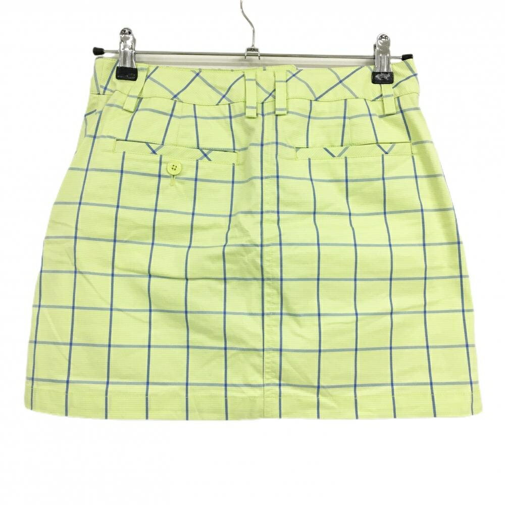 【超美品】プーマ スカート ライトグリーン×ブルー チェック ロゴ刺しゅう インナーパンツ付き レディース M ゴルフウェア PUMA