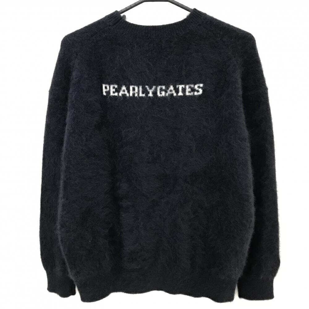 【超美品】パーリーゲイツ セーター ネイビー バックロゴ白 ウール混 ニット レディース 1(M) ゴルフウェア PEARLY GATES