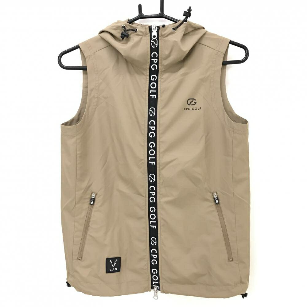 【新品】CPG フード付きアウターベスト ベージュ×黒 ファスナー部ロゴライン レディース 1(S) ゴルフウ..