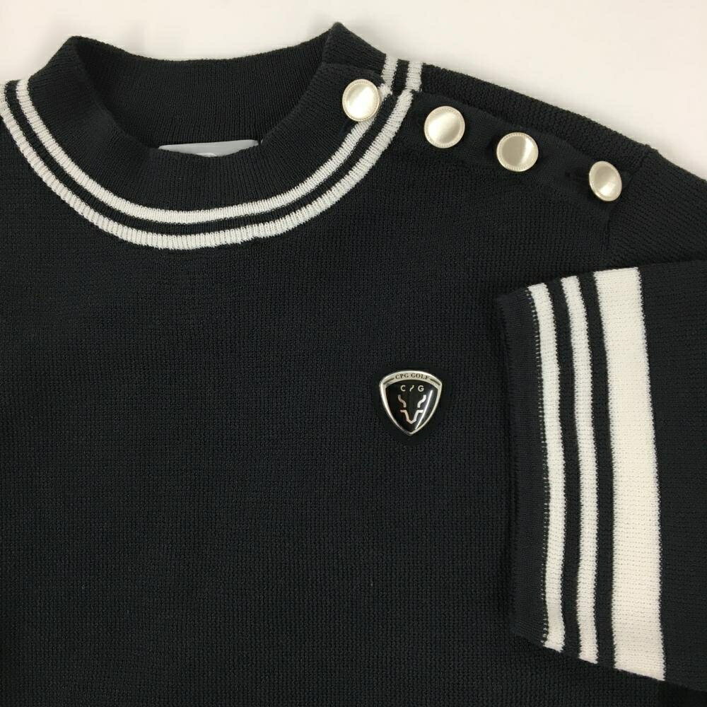 【新品】CPG 半袖ニットワンピース 黒×白 肩ボタン 立体ロゴ レディース 2(M) ゴル...
